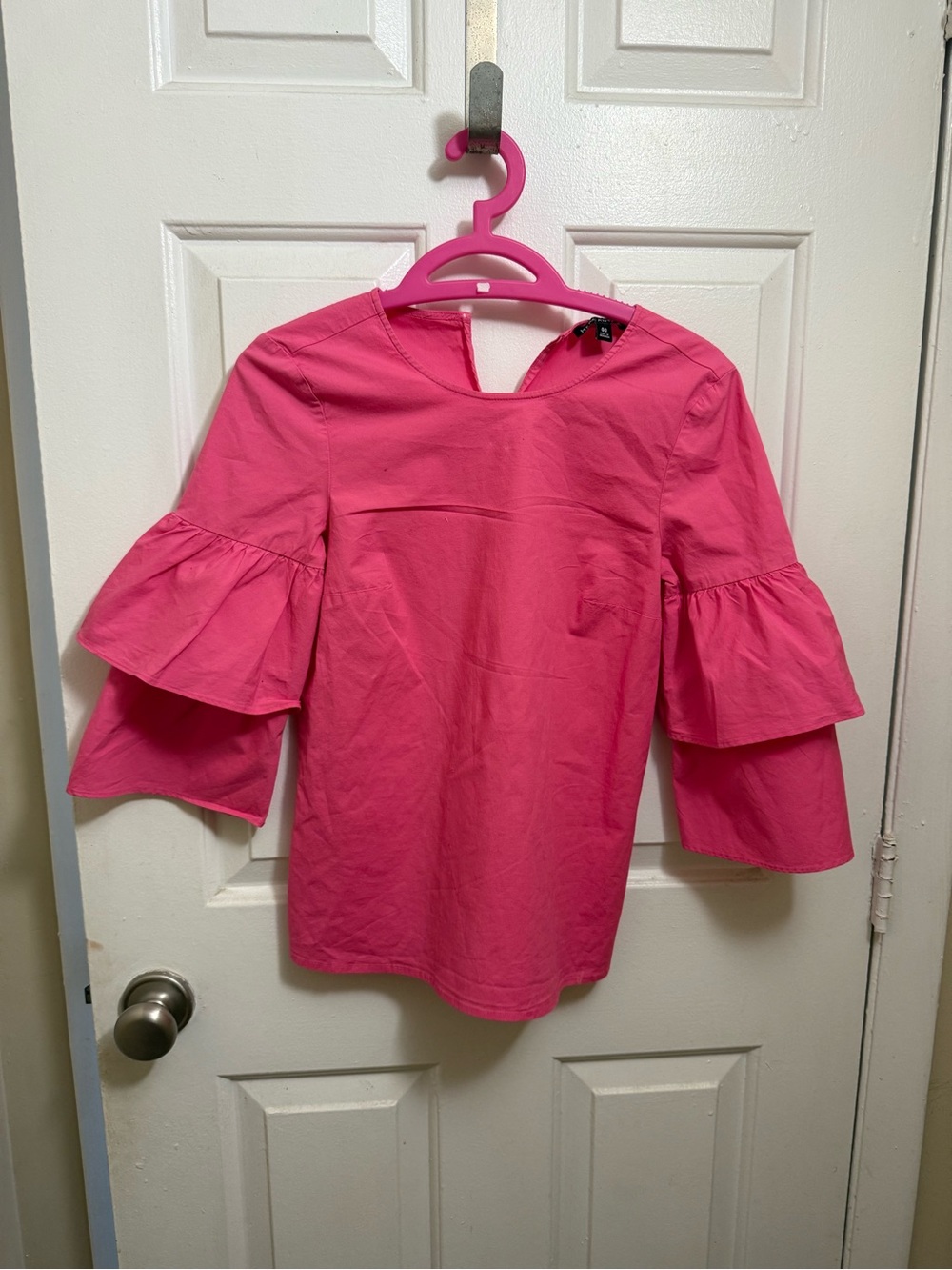 J. Crew Hot Pink Tiered Ruffle Sleeve Blouse